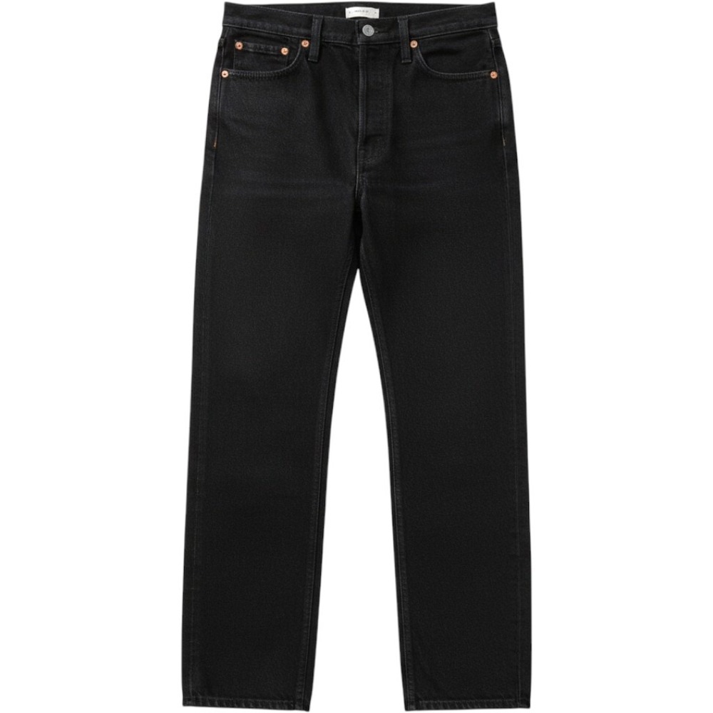 RE/DONE High Rise Straight Leg‎ Jeans Black Noir OP Button Fly - Size 28